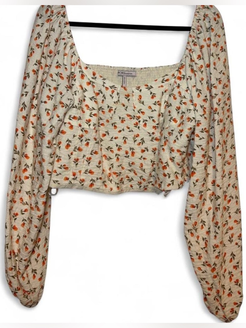 BCBGeneration Cream Crop Top with Orange Floral Print